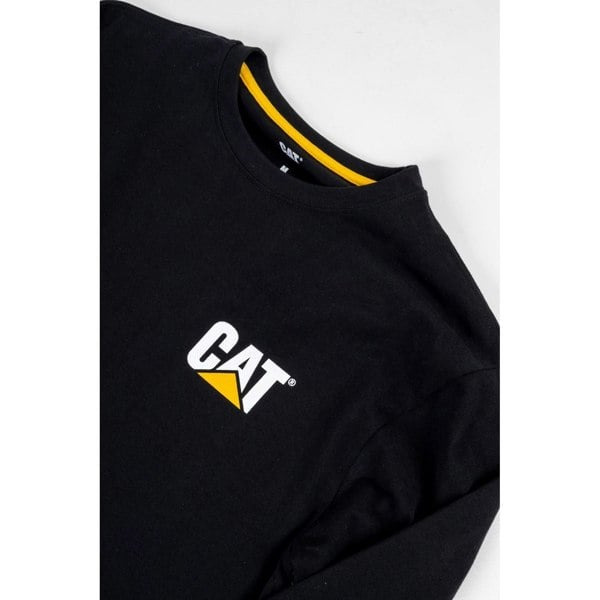 Caterpillar Trademark Banner Long Sleeve Cotton Men's Black T-Shirt