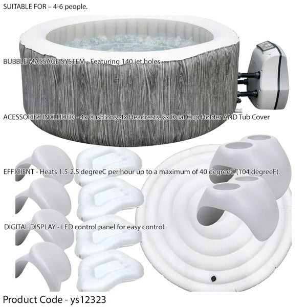 2-4 Person Inflatable Garden Hot Tub, Smart Pump & Accessories Set Rattan Effect - LoopsDirect