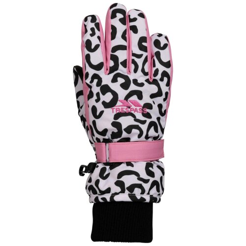Trespass Kids Laggan Leopard Print Winter Gloves - White/Black/Pink