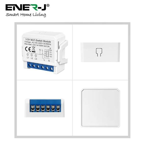 ENER-J Smart WiFi 3CH Switch Module, Converts Existing Switch to App & Voice Control, Works with Alexa & Google Assistant