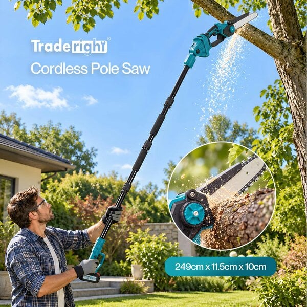Traderight Mini Chainsaw Pole Saw Brushless 700W 2.49m Adjustable Head Blue