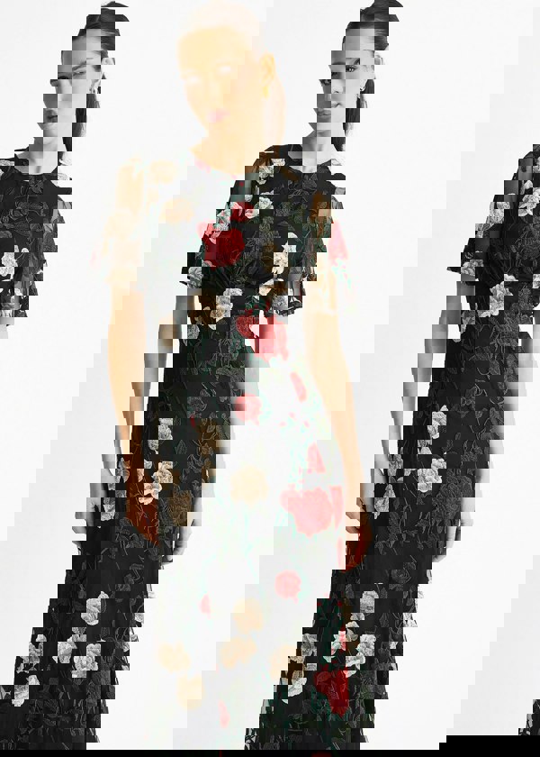 Gini London Black Angel Sleeves Embroidered Occasion Midi Dress