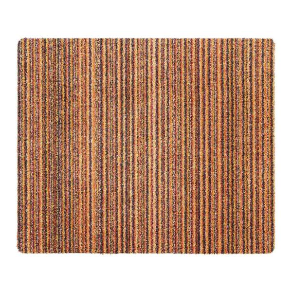 Striped rug with brown and orange pattern on a white background