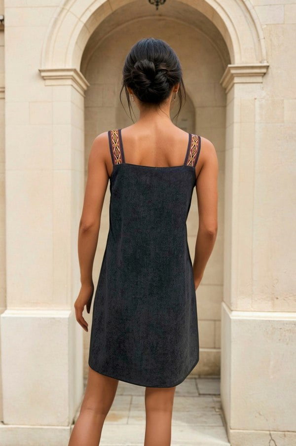 Handmade Stories Black corduroy v neck dress