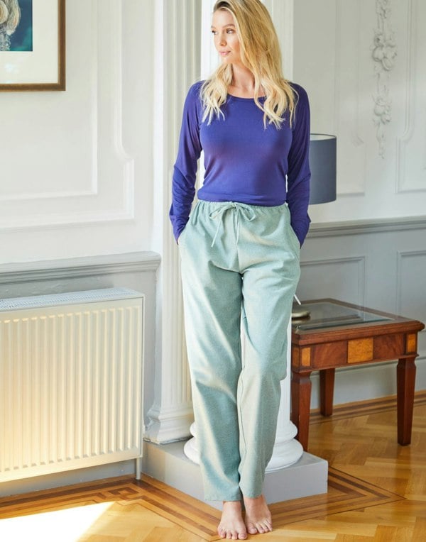 British Boxers Women's Brushed Cotton Pyjama Trousers – Moss Herringbone