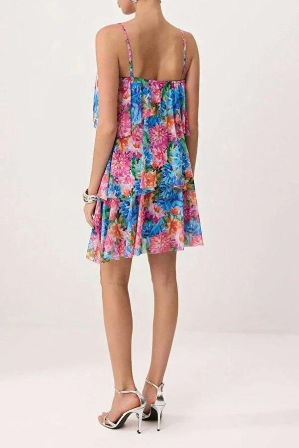 WOVCOR Lined A-Line Floral Tulle Knit Mini Dress