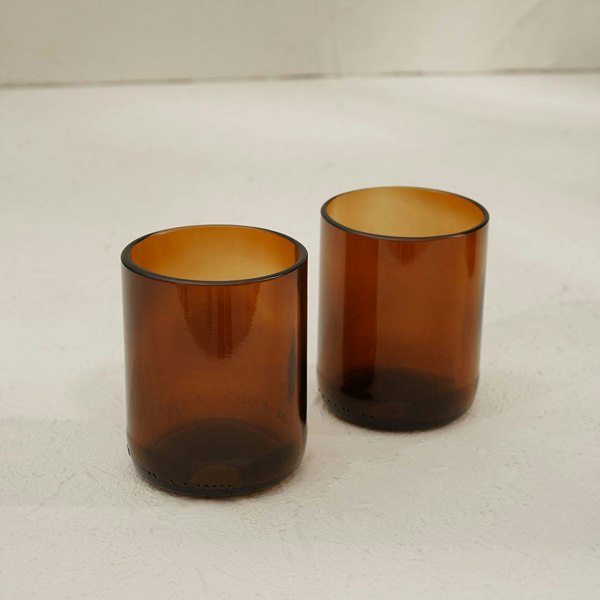 Amber sustainable recycled glass tumblr eco drinking glass pair
