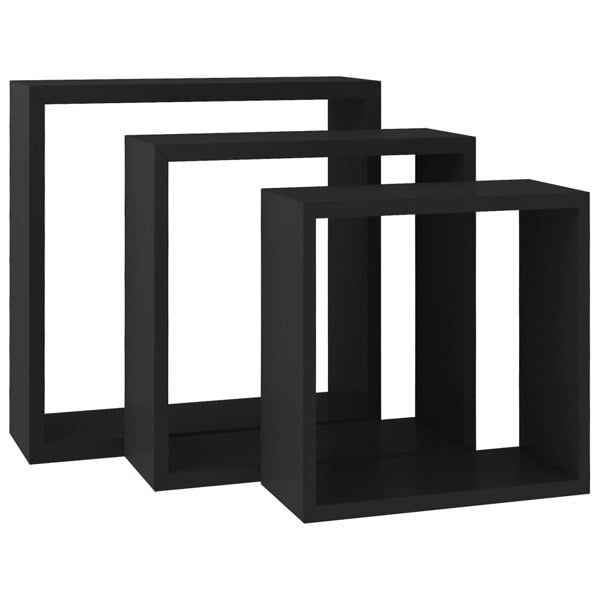Berkfield Wall Cube Shelves 3 pcs Black MDF