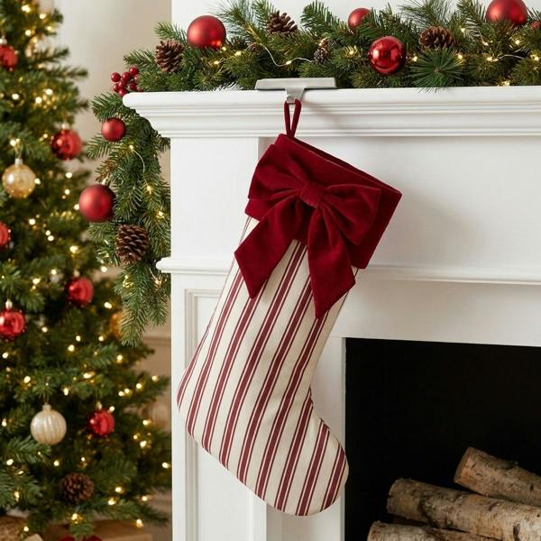 Garden Greatness Faux Velvet Bow Christmas Stocking