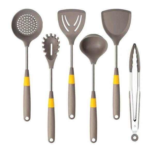 Anygleam Cooking Utensil 5 Set Khaki Heat Resistant Tools Spatula Kit with 1 Tong Kitchen Accessories Kitchenware Paddle Scoop for Nonstick Cookware