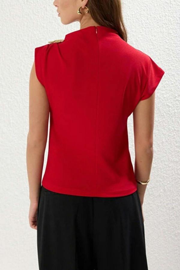 WOVCOR Draped Stretch Knit Blouse with Accessory Detail