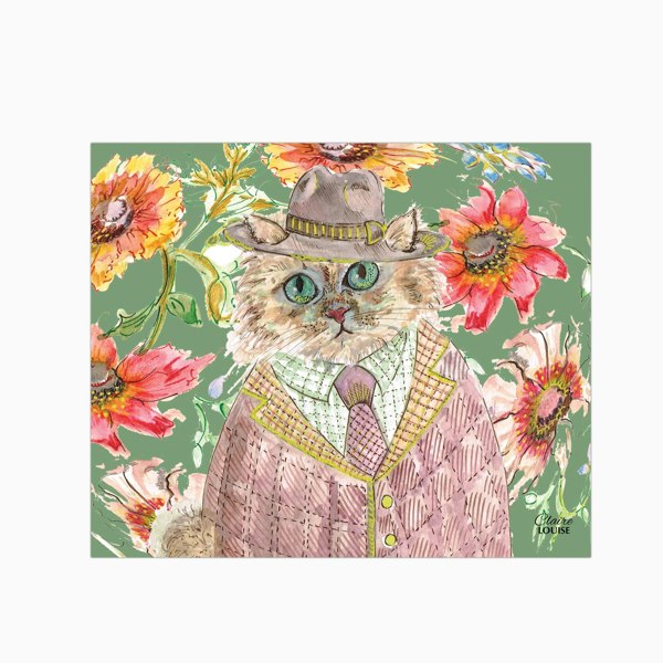 Claire Louise - Designer Cottage Floral Cat Glass Kitchen Splashback