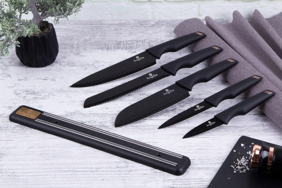 Berlinger Haus Kitchen Knife Set and Magnetic Hanger on Elegant Kitchen Top