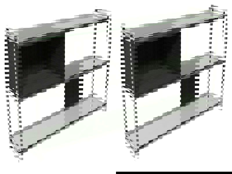 Black Stained Oak Veneer & Polished Frame Low Bookcase by Gillmore