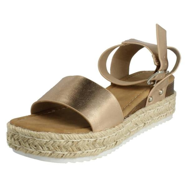 Savannah Ladies Savannah Buckle Fastening Ankle Strap Wedge Sandals F12095