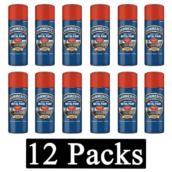 Hammerite 12X Hammerite Smooth Red Spray Paint 400ml