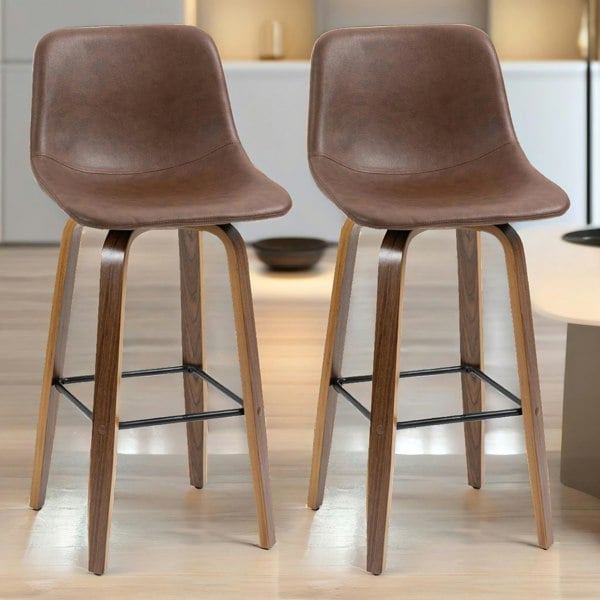 Rafaelo Mobilia Set of 2 Brown Bar Stools With Wooden Legs