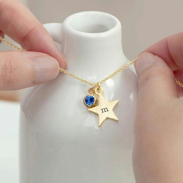 Personalised Star And Birthstone Crystal Necklace - lifestyle shot