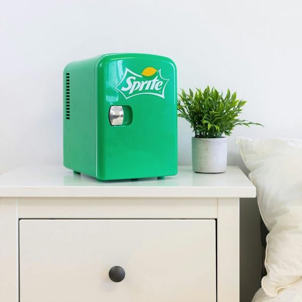 Coca-Cola Sprite 4L Mini Fridge 6 Can Tabletop Cooler & Warmer for Bedroom, Desk or Car (12V, Green)