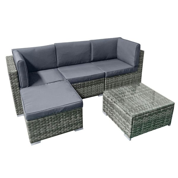 Oseasons Trinidad KD Rattan 4 Seat Modular Chaise Lounge Set in Grey