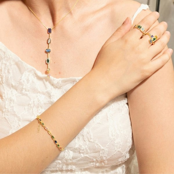 Spero London Kaleidoscope Y Lariat Sterling Silver Drop Necklace