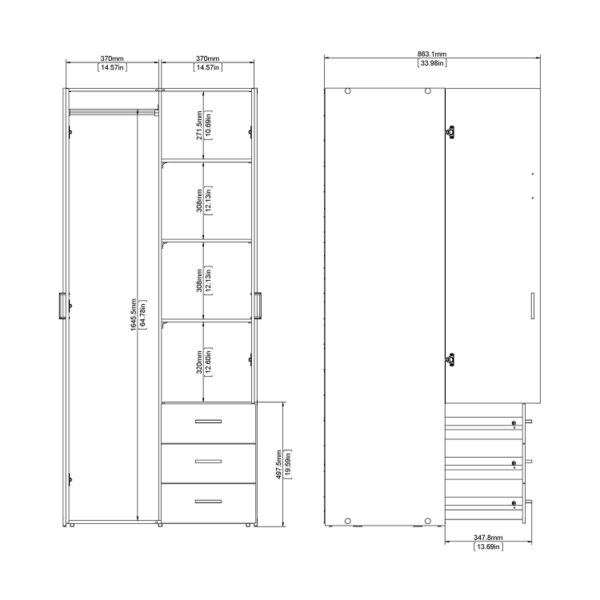 Wyld Haus Munich White Wooden 2 Doors 3 Drawers 4 Shelves