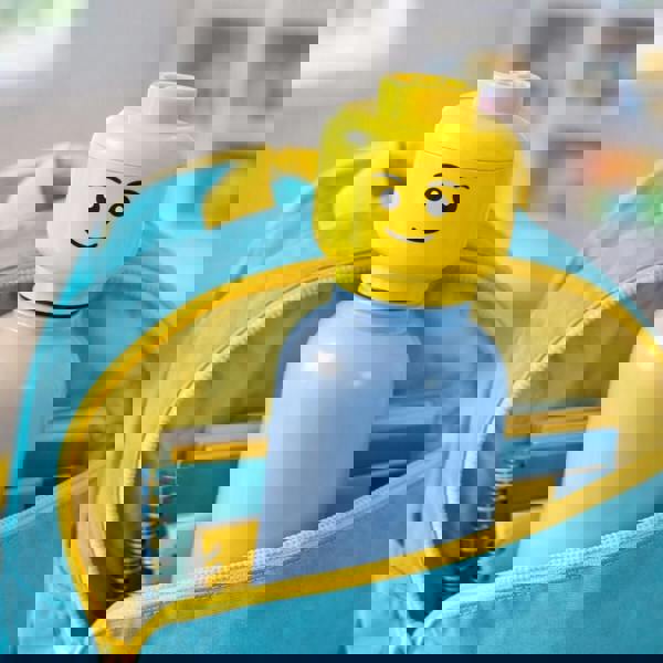 LEGO Head Water Bottle 0.4L Kids School Drink Flask H25cm Light Blue