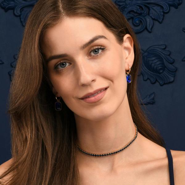 Zavana Blue Rectangle Crystal Dangle Earrings on Small Hoops