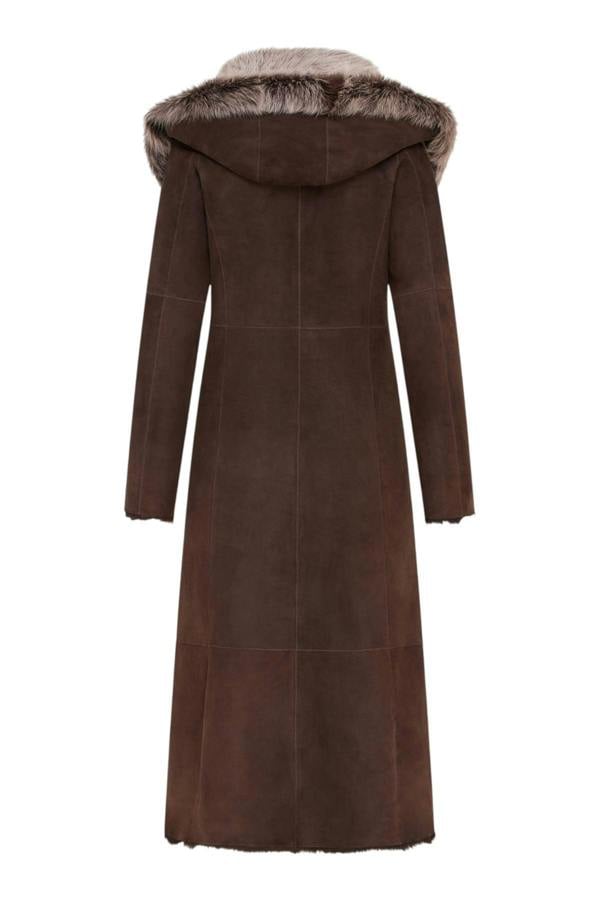 Infinity Leather Womens Suede Toscana Sheepskin Hooded Trench Coat-Fribourg