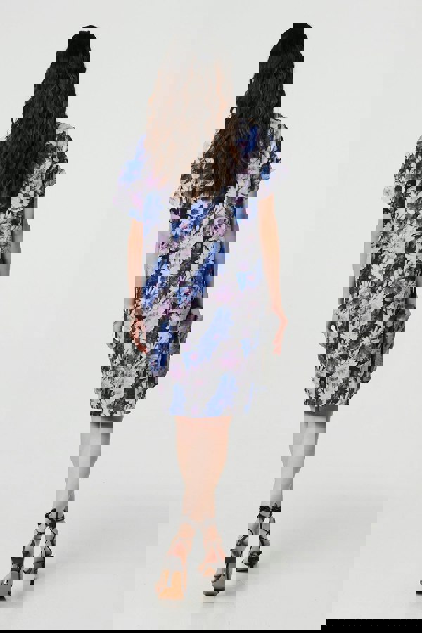 Blue | Floral Short Sleeve Knee Length Shift Dress
