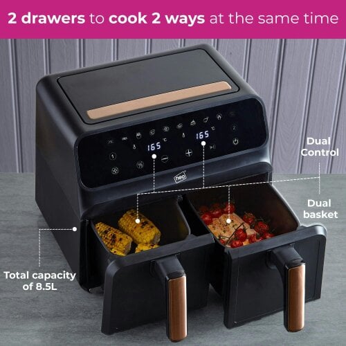 Neo Digital Electric Air Fryer Black & Copper 8.5L with Dual Drawer