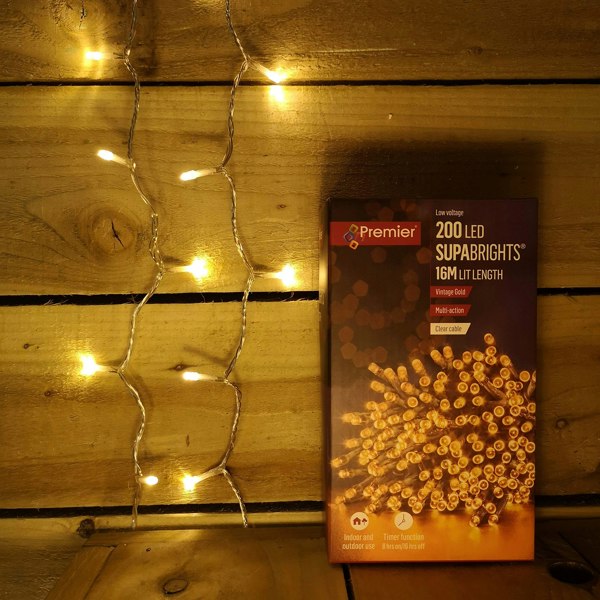 Samuel Alexander 200 LED 16m Premier Christmas Outdoor Lights Timer Clear Cable in Vintage Gold