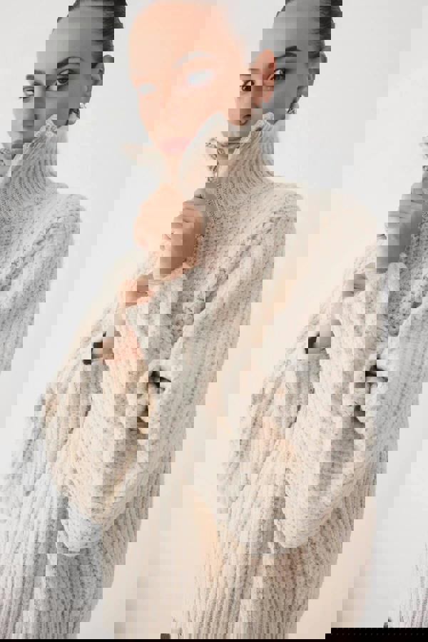 WOVCOR Soft-Textured Oversize Knit Cardigan with Zipper Detail