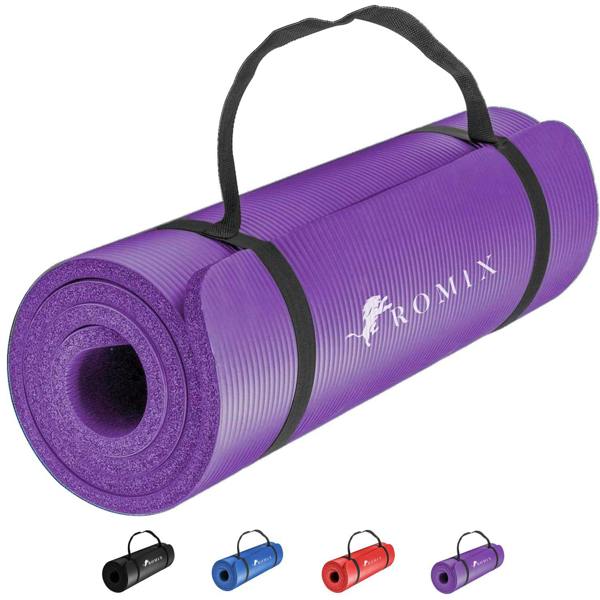 ROMIX Yoga Mat 10mm Thick, 180 x 60cm Non Slip Foam Exercise Mat with Carry Bag and Strap