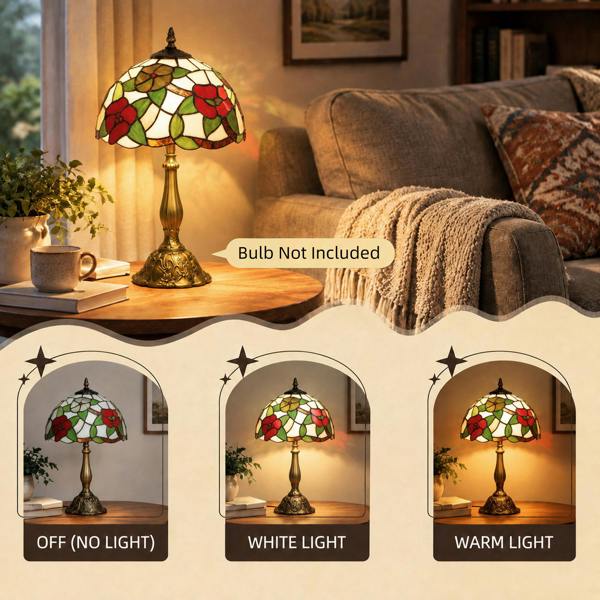 HOMCOM Stained Glass Table Lamp, Handmade Antique Bedside Lamp