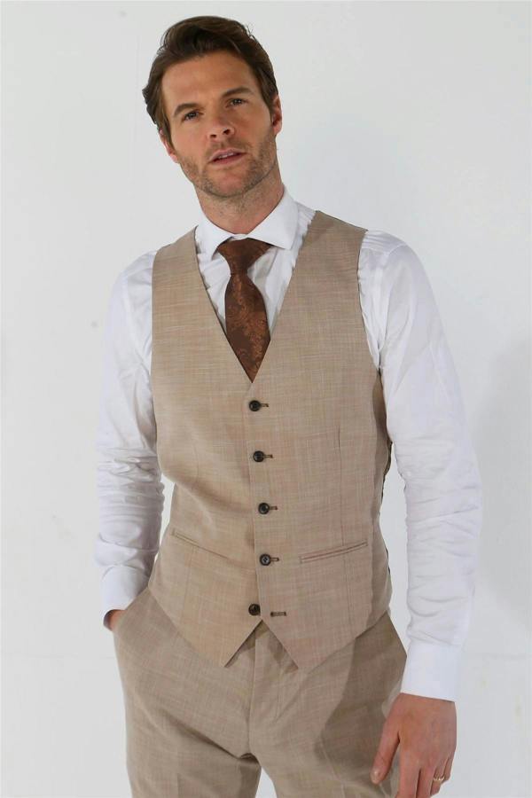 Infinity Leather Men's 3 Piece Beige Summer Wedding Tailored Fit Suit