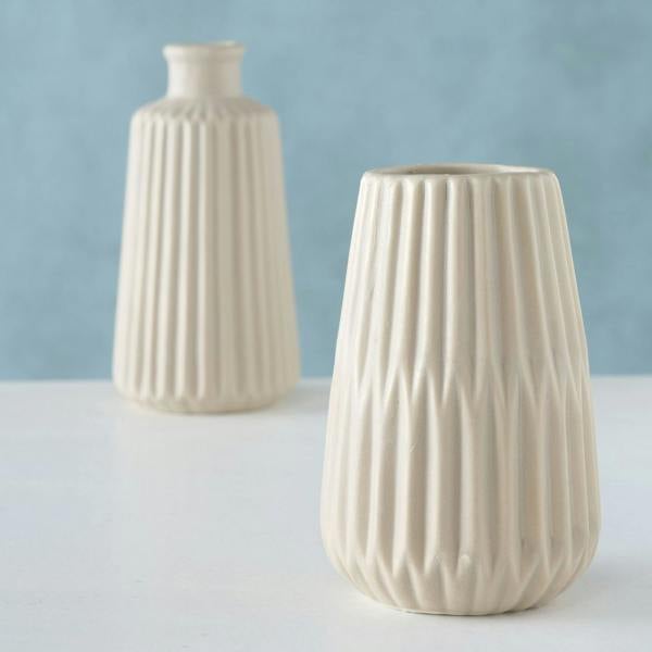 Boltze Set 2 Esko Beige Ceramic Porcelain Bud Vases