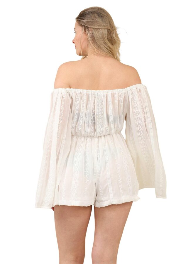 Boho Chic White Off-Shoulder Playsuit – Elegant Summer Romper