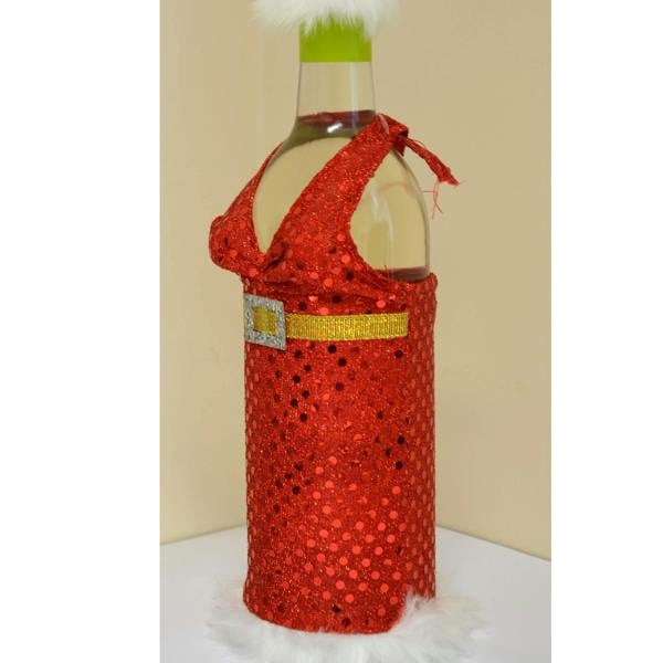 1 Pack Christmas Mrs Claus Wine Bottle Cover Sequin Novelty Festive Table Decoration image 8