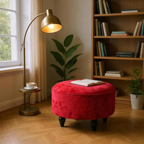 RED VELVET OVAL FOOTSTOOL