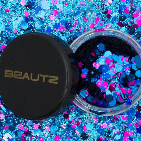 Aquarius Beautz Chunky Glitter Mermaid 10ml Pot 5g Cosmetic Body Face Festival Teal Blue
