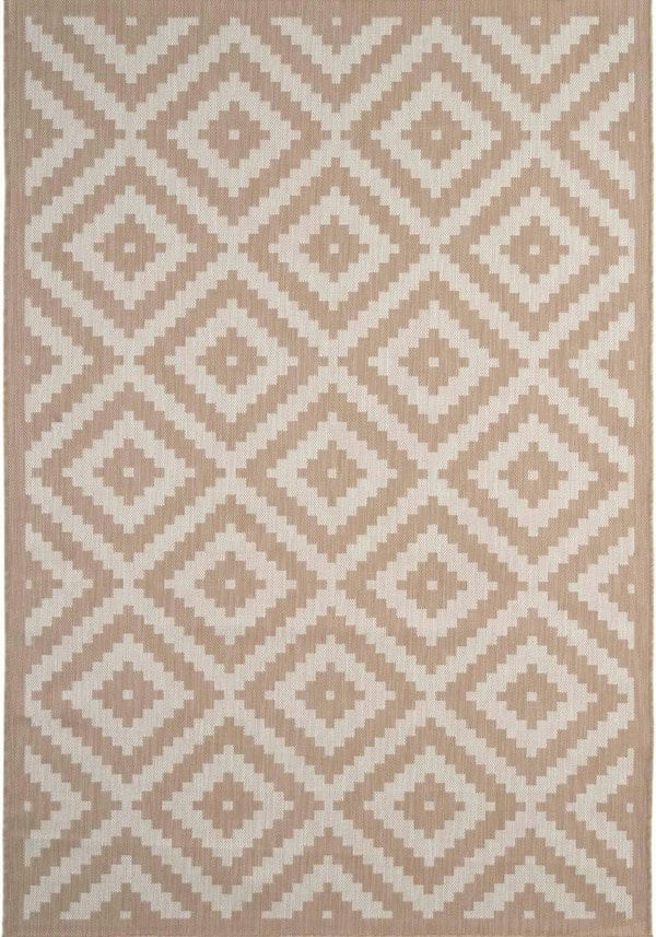 Outdoor Rug Diamond Design Beige and White | The Rugs