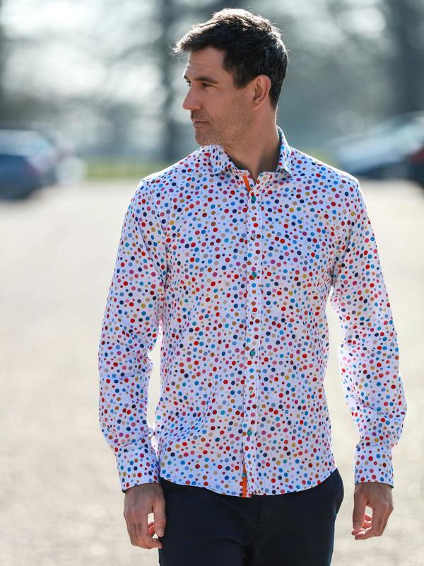 Claudio Lugli Classic Polka Dot Men's Long Sleeve Satin Cotton Shirt