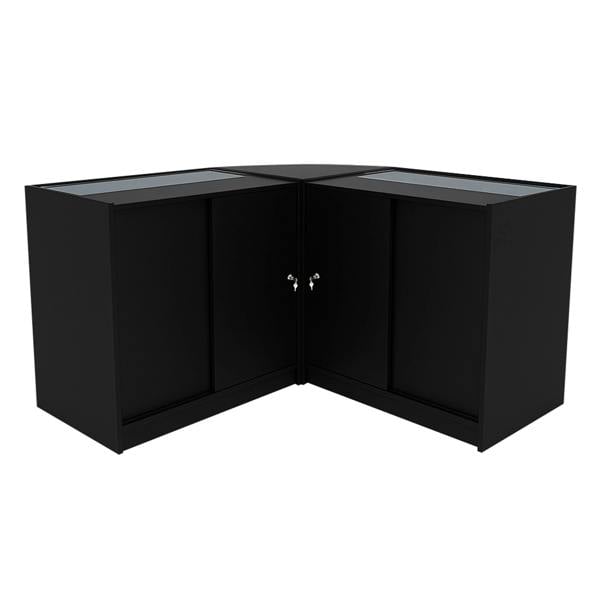 Black Iris LED Shop Counter Set CM60 with two B900 display cabinets featuring glass tops and sleek, modern design
