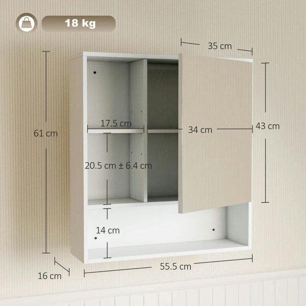Bathroom Mirror Cabinet, Wall-Mounted Bathroom Cabinet with Mirror Door, Adjustable Shelves, White