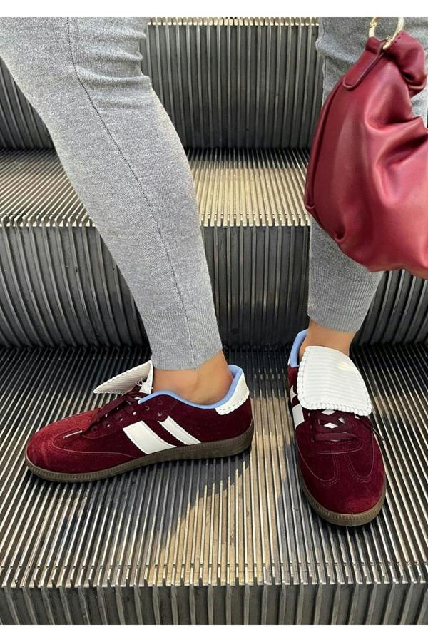 Johanna Lace-up Flip Tongue Round Toe Trainers - Wine