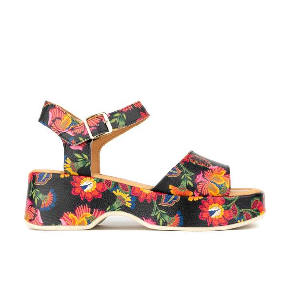 Embassy London Palm Rise - Red Flowers - Women's Leather Platform Sandal