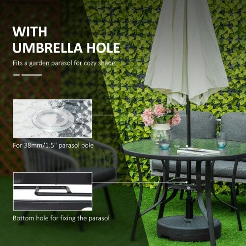 Wyld Haus Momi Steel And Glass Round Garden Dining Table With Parasol Hole