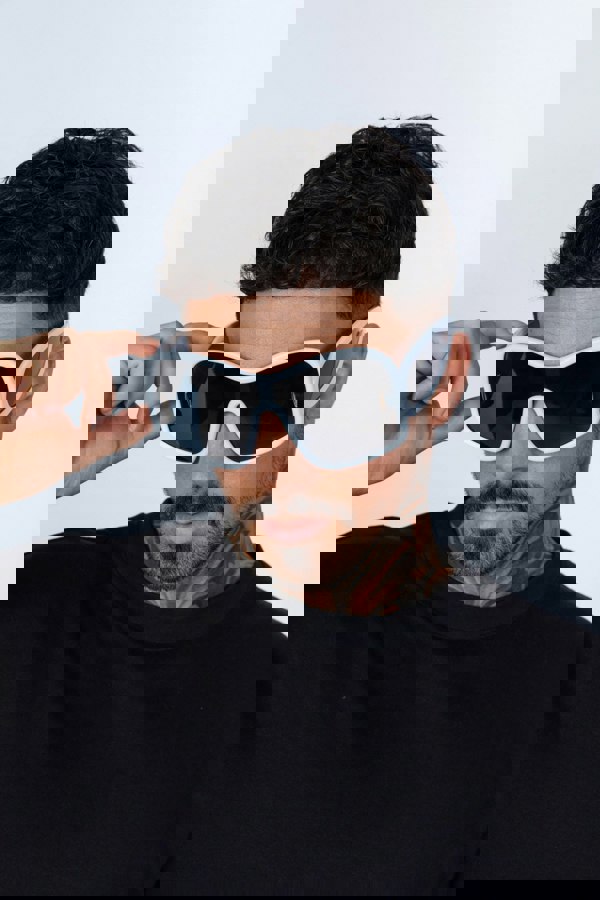 SVNX Square Oversized Mask Sunglasses in White Black