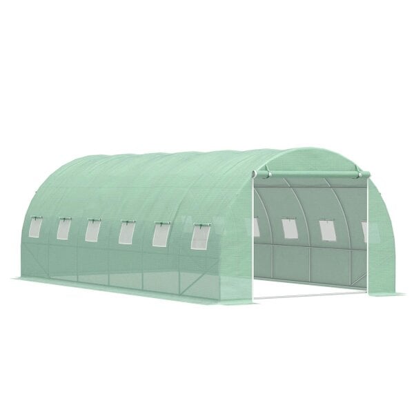 Bobobiy 6 x 3 x 2 m Polytunnel Greenhouse with Roll-up Door and 12 Mesh Windows, Green